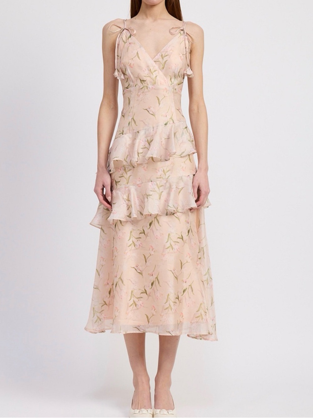 En Saison Kimberly Floral Ruffle Tiered Midi Dress NWT Romantic Coquette Large